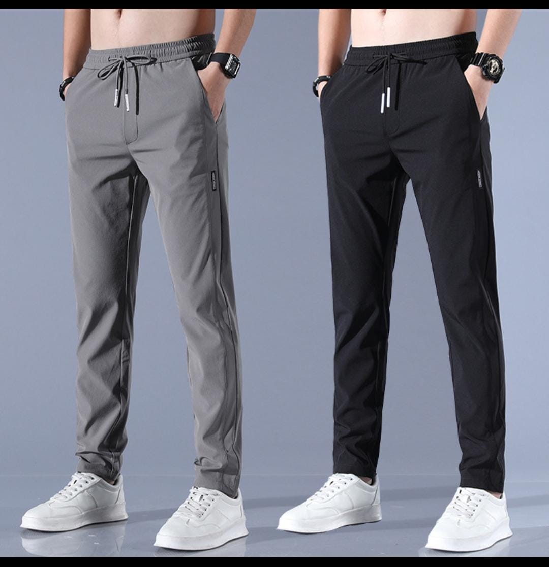 Men's Lycra Blended Grey & Black Track Pant - Pack of 2