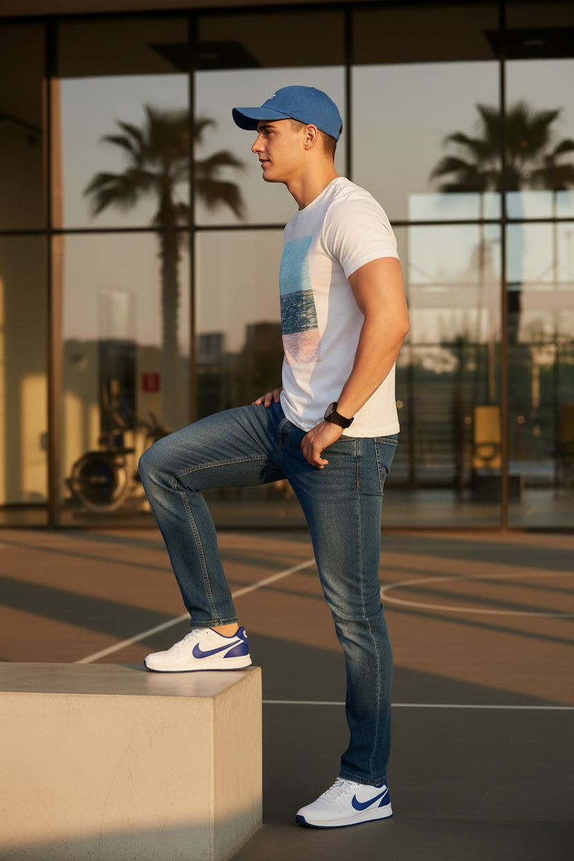 Men’s White Printed Colour Blocked Round Neck T-Shirt – Casual Wear, Soft Lightweight Fabric