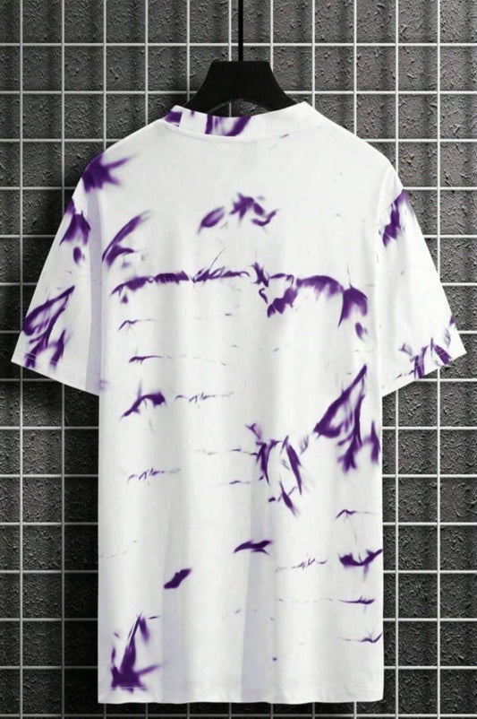 Men's Printed Casual Purple & White Oversized T-Shirt