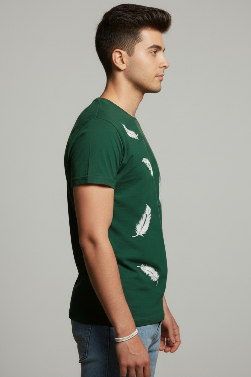 Men’s Leaf Green Cotton-Blend T-Shirt – Casual, Streetwear & Activewear, Short Sleeves
