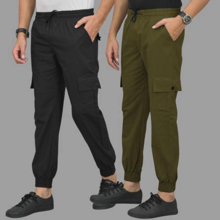 Men’s Cargo Joggers Pack of 2 – Cotton Satin Blend, Multi-Pocket, Stylish & Comfortable Jogger Pants