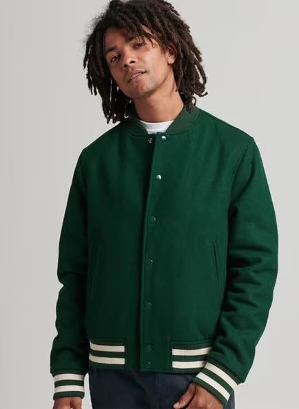 Men's Green Varsity Jacket - Stylish Casual Winterwear for Men