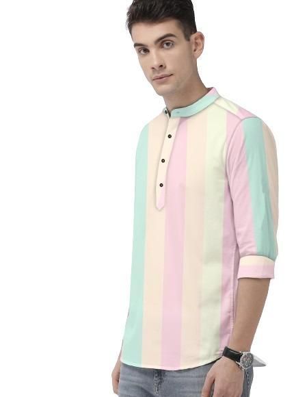 Men’s Multicolor Color Block Cotton Casual Shirt – Full Sleeves with Mandarin Spread Collar for Festive & Streetwear