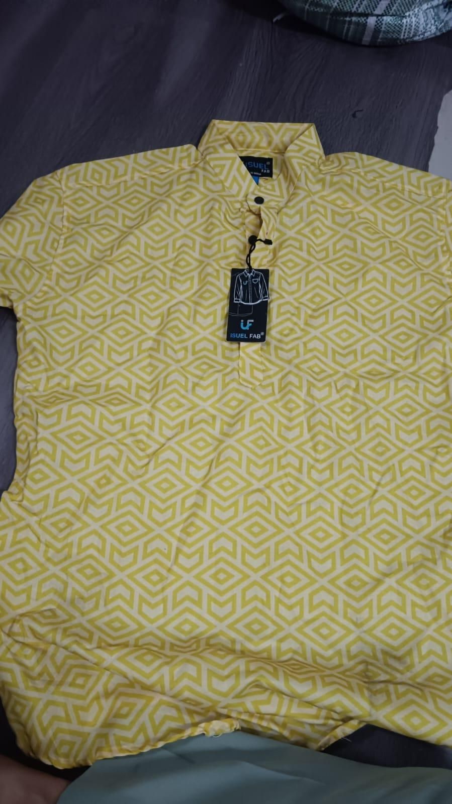 Men’s Yellow Printed Cotton Casual Shirt – Spread Collar Full Sleeve Festive & Daily Wear