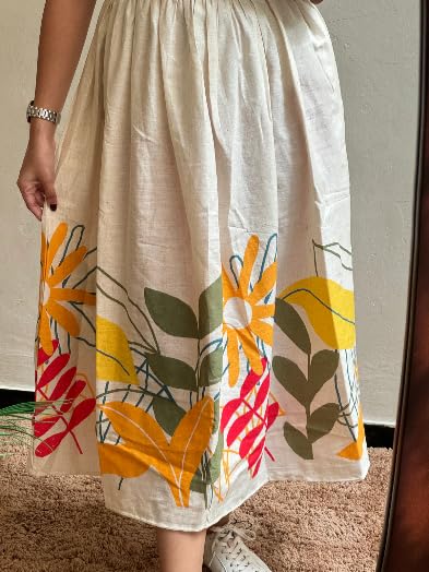 ROYALICA Women's Pure Cotton Maxi Midi Dress – Elegant Floral Printed Long Dress | Soft & Breathable Fabric | Casual (in, Alpha, M, White)