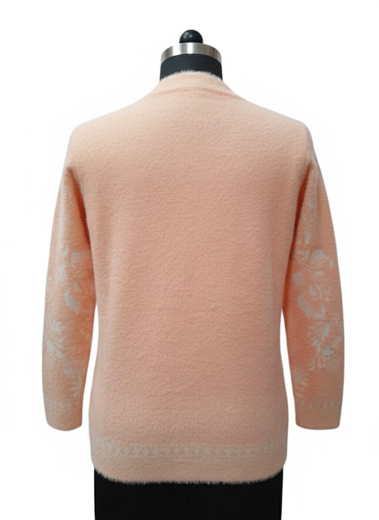 Women's Woolen Round Neck Peach Cardigan Sweater - Stylish Pure Wool Winter Wear
