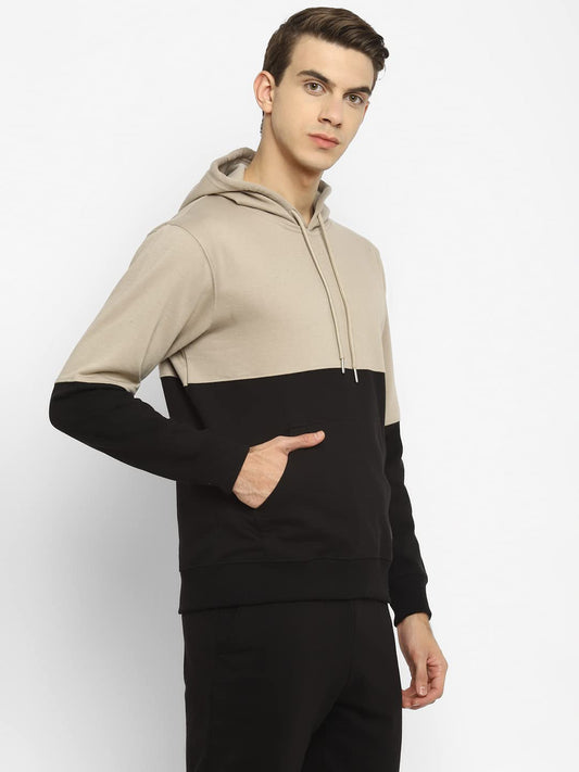 Men's Cotton Colour Blocked Regular Fit Hooded Sweatshirt