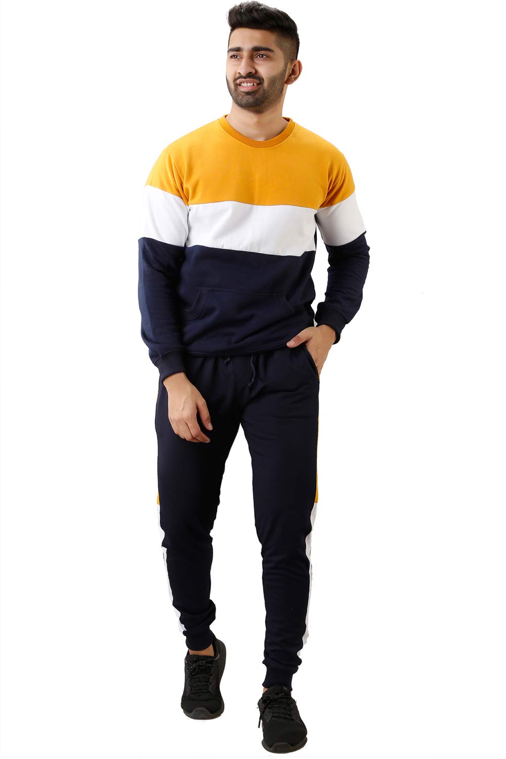 Men's Cotton Colour Blocked Crew Neck Pullover Sweatshirt - Casual Winter Wear