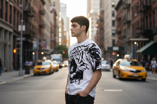 Men’s White Waffle Knit Crew-Neck T-Shirt – Printed, Half Sleeves, Regular Fit