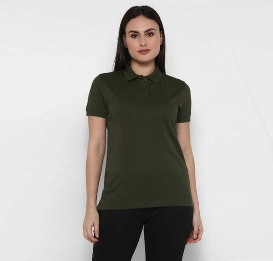 Women’s Ketex Bottle Green Polo Neck T-Shirt – Cotton Blend Solid Casual & Daily Wear