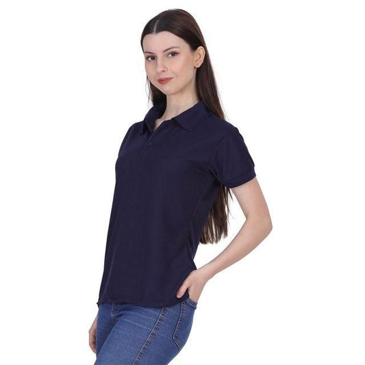 Women’s Ketex Navy Blue Polo Neck T-Shirt – Cotton Blend Casual & Daily Wear Top