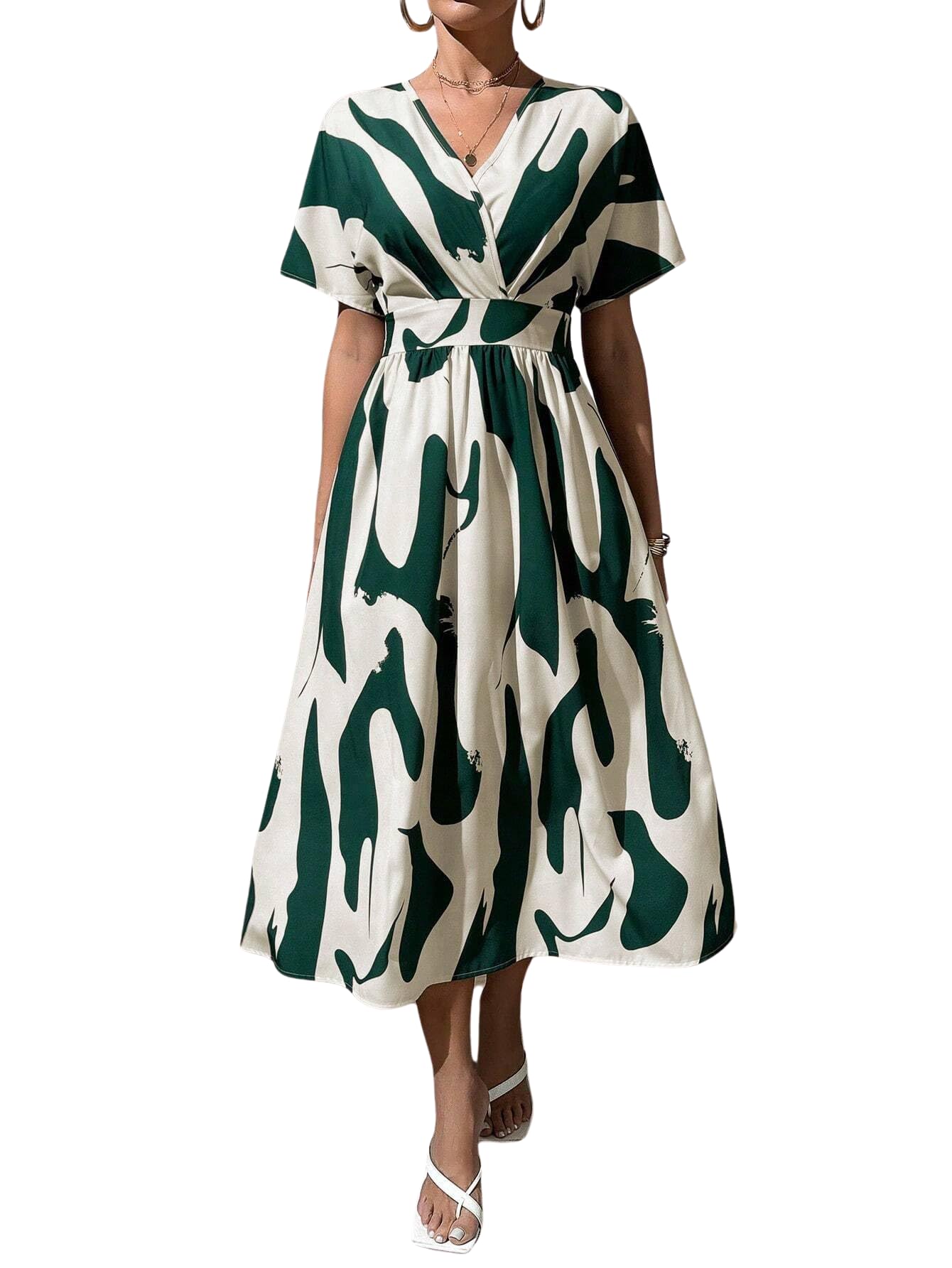 Leriya Fashion Women Fit and Flare Midi Dress Dress Green, Medium
