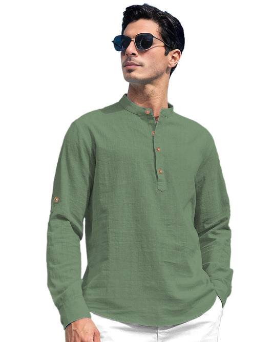 Vida Loca Men Solid Cotton Blend Straight Kurta Shirt for Men (Light Green)