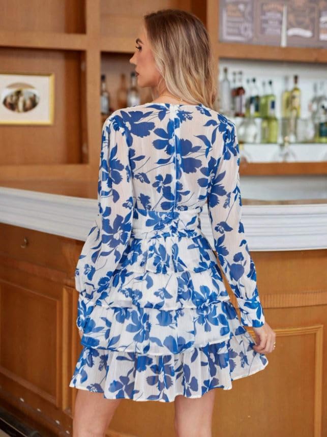 LERIYA FASHION Women A-Line Georgette Western Above The Knee Party Dress (LF-WD1266_Blue)