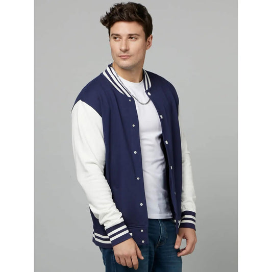 Men's Dark Blue Varsity Jacket - Stylish Casual Winterwear for Men