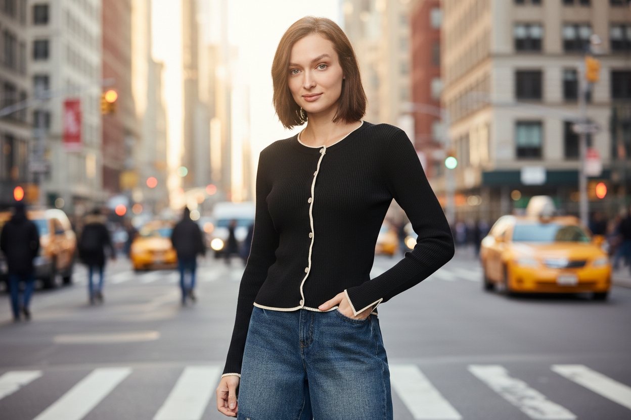 Women's Regular Fit Black Sweater Cardigan