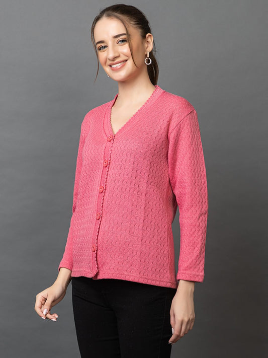 Women's Woolen V Neck Casual Wear Stylish Cardigan Sweaters for Winter with Side Pocket - Cozy and Warm Winter Sweater