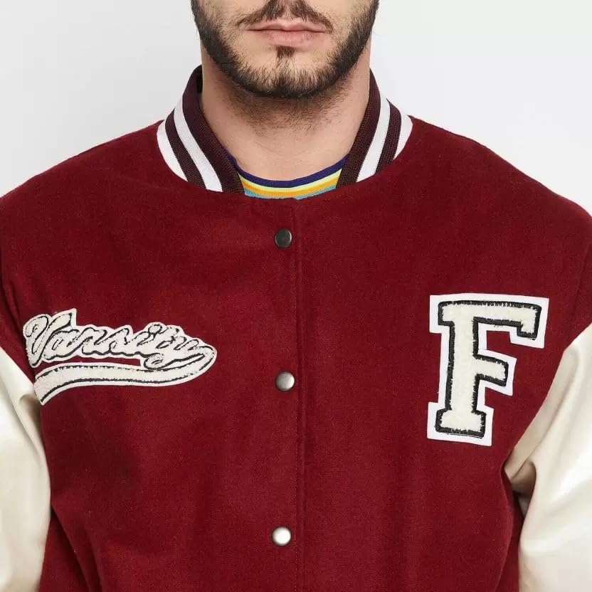 Men's Printed Maroon Varsity Jacket - Stylish Winterwear Jacket for Men