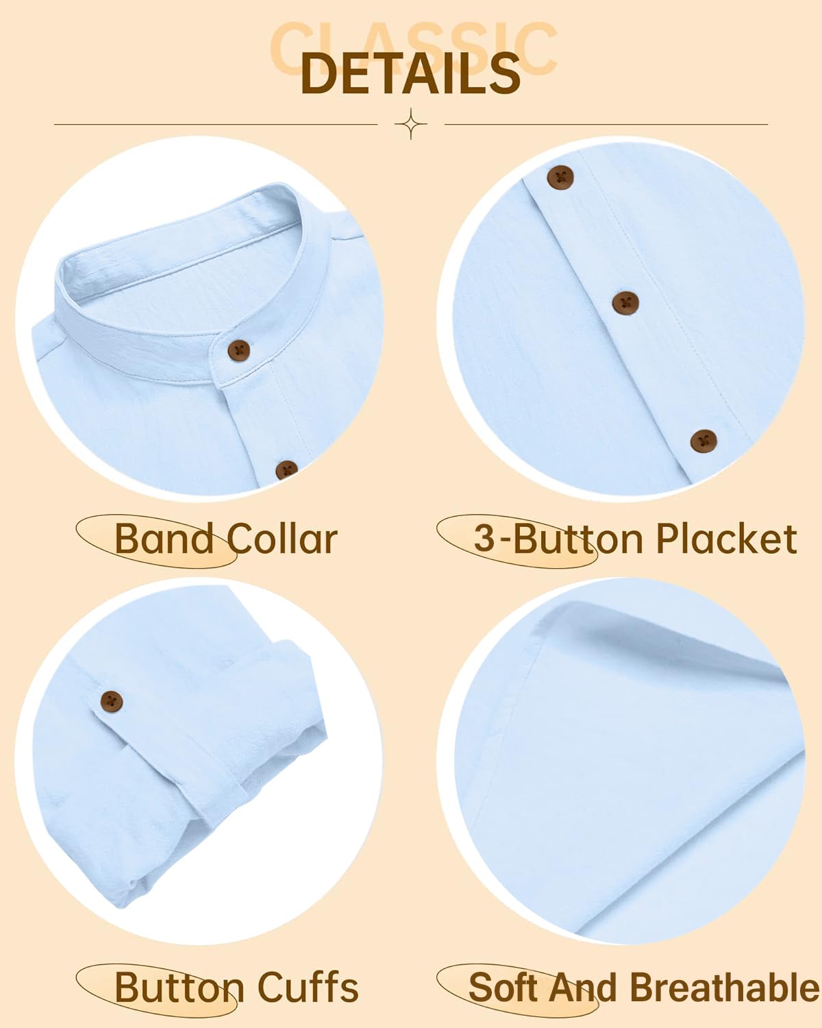 Zombom Cotton Blend Solid Casual Regular Fit Mandarin/Chinese Collor Short Kurta for Men Sky Blue