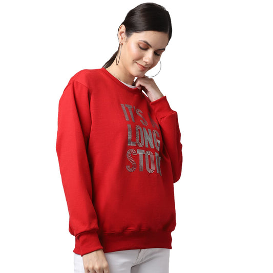 Women's Regular Fit Cotton Round Neck Full Sleeves Red Sweatshirts
