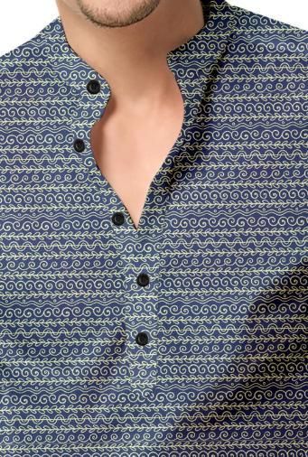 Men’s Navy Blue Printed Cotton Casual Shirt – Spread Collar Full Sleeve Festive & Daily Wear