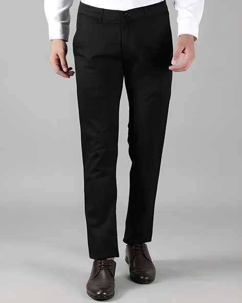 Men’s Black Polyester Blend Formal Trousers – Slim Fit, Solid Pants for Office & Business Wear