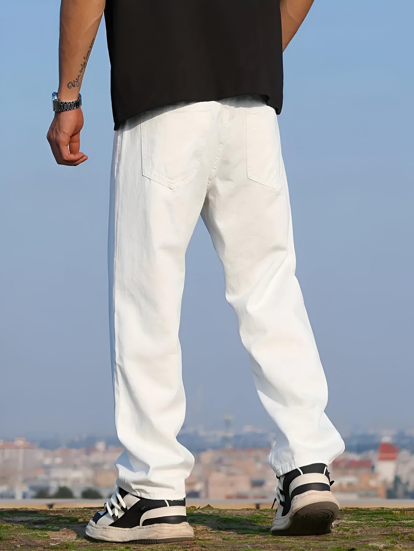 Ben Martin White Men Jeans || Baggy Fit Jean's for Man || Loose Fit High Rise Denim || Stretchable Casual Wear Jean,s || Dance Rap Rapping Style Pant for Men || Denim Cotton Jeans