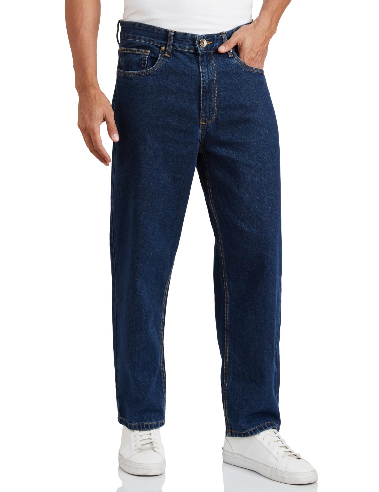 Amazon Brand - Symbol Men's Loose Fit Mid Rise Mid Wash Baggy Jeans