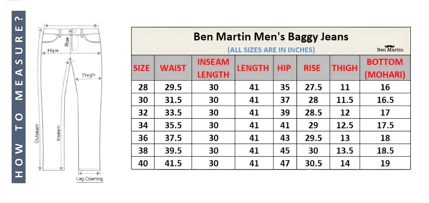 Ben Martin Light Blue Men Jeans || Baggy Fit Jean's for Man || Loose Fit High Rise Denim || Stretchable Casual Wear Jean,s || Dance Rap Rapping Style Pant for Men || Denim Cotton Jeans 30 (0)