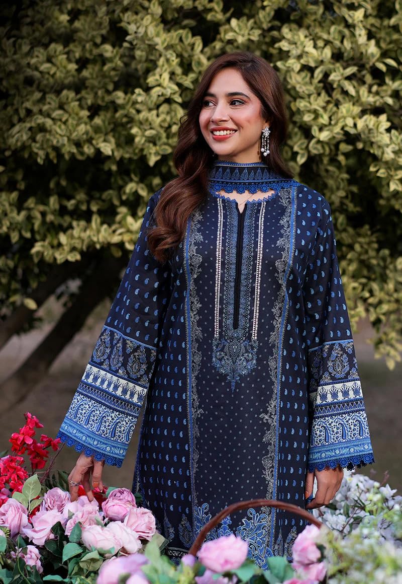 GoSriKi Women's Rayon Viscose Printed Straight Pakistani Suits for Women Kurta Set - Deniz Blue