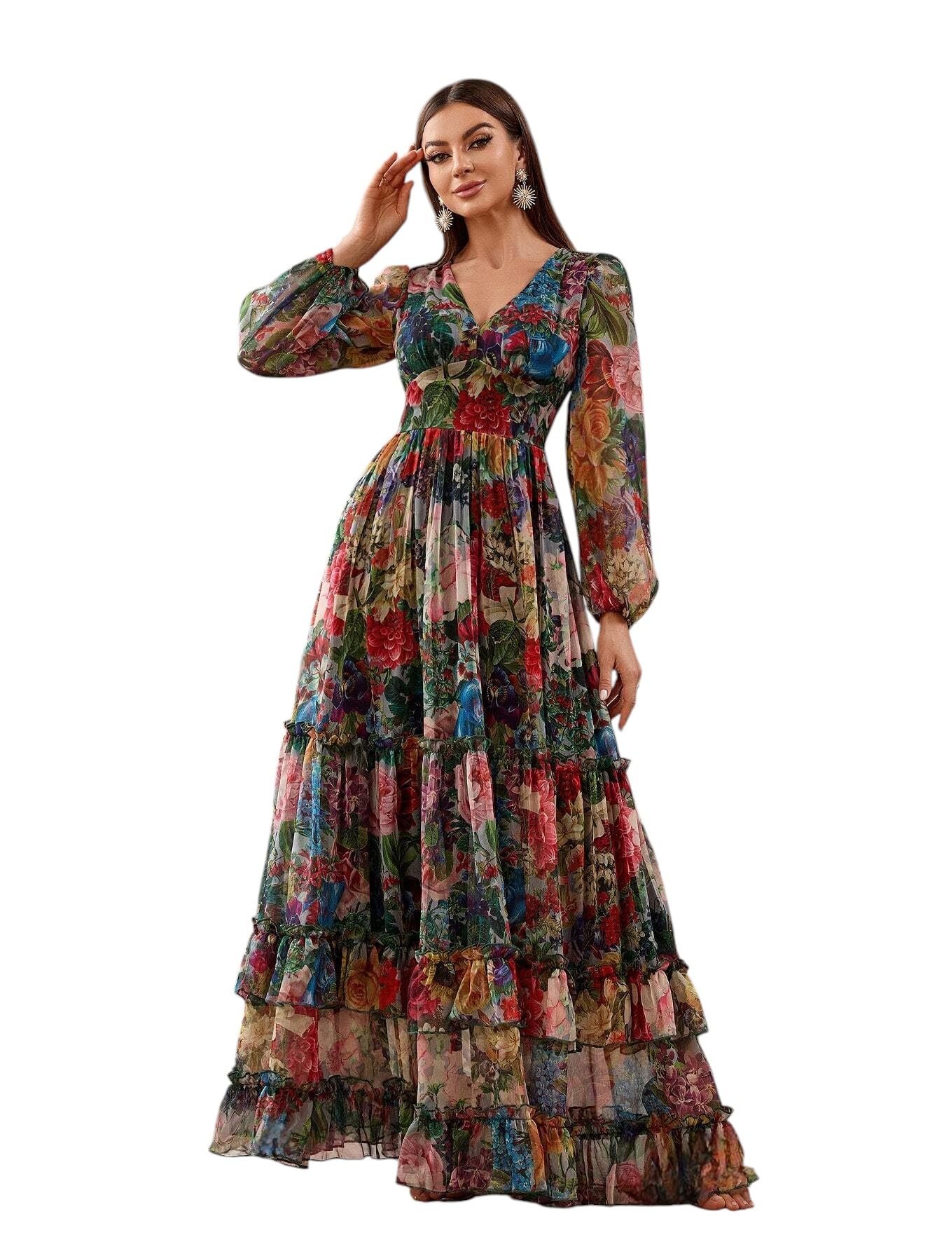 LITZO Women's Georgette A-Line Maxi Dress Yellow