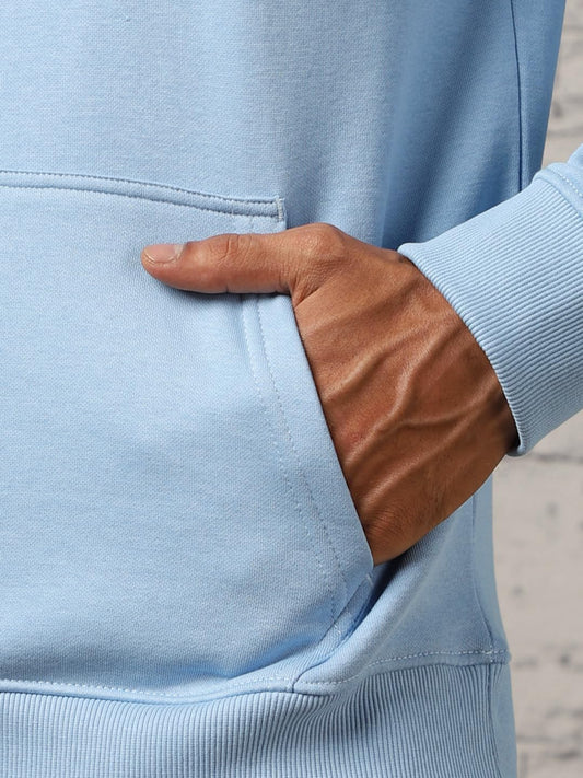 NOBERO Elegant Unisex Powder Blue Cotton Solid Plain Hoody Sports Winter Gym Workout Running Travel Trekking Hooded Sweatshirts and Hoodies for Unisex Cotton Winter Casual Wear Without Zipper-XL