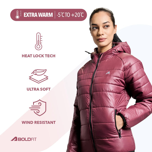 Women’s Hooded Puffer Jacket with Full Sleeves | Insulated Winter & Monsoon Wear Jacket