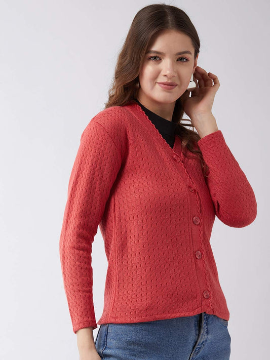 Women's Self Design V Neck Casual Sweater Cardigan