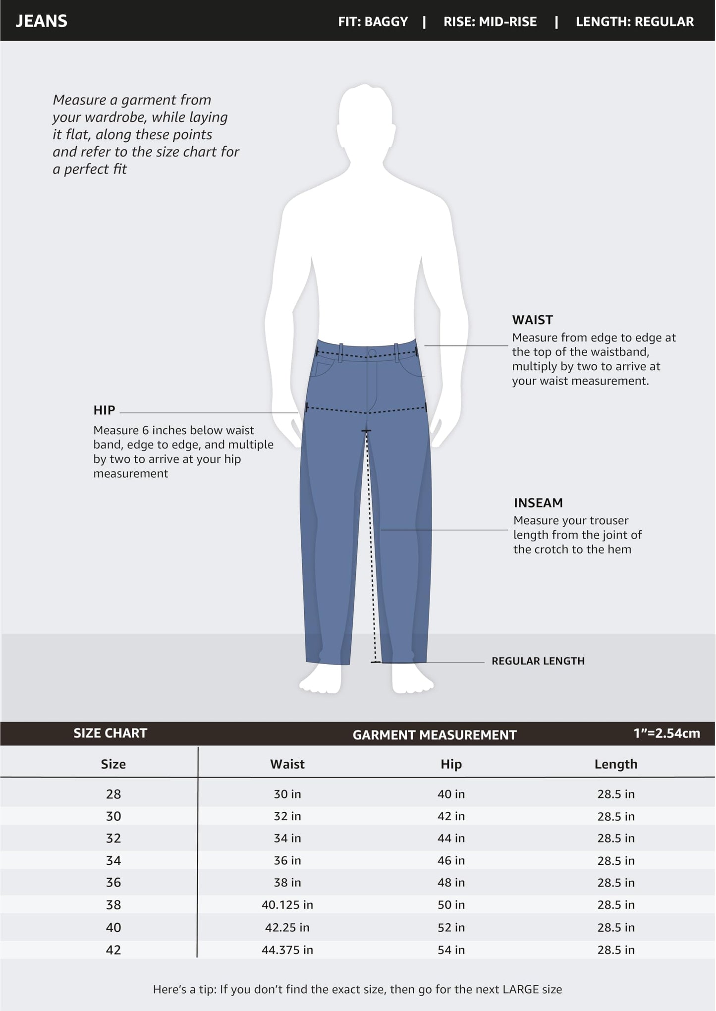 Amazon Brand - Symbol Men's Loose Fit Mid Rise Mid Wash Baggy Jeans