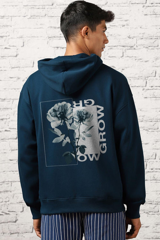 NOBERO Men's Oversized Fit Cotton Neck Hooded Sweatshirt (1M-TWRH-C0737_Navy Blue 4_Small)