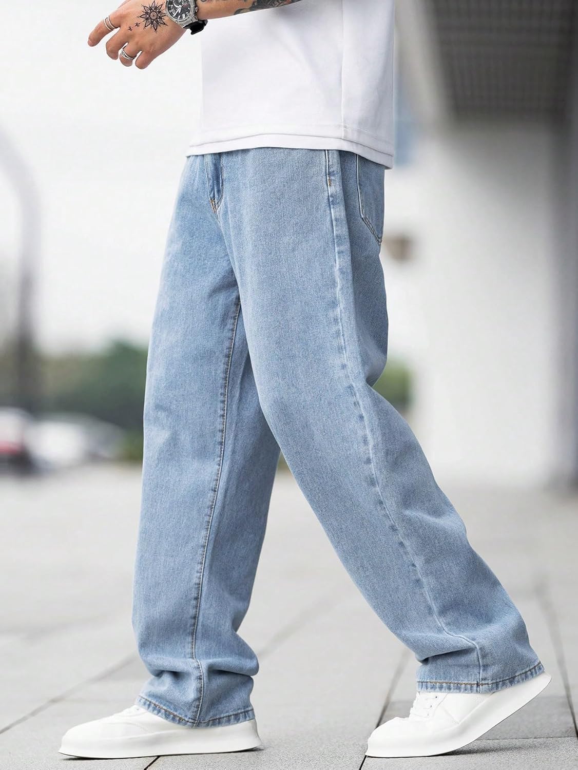 KOTTY Men's Solid Regular Fit Mid Distressed Fashionable Trendy Denim Jeans(Blue)
