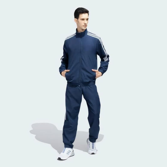 Men’s Black Side-Stripe 4-Way Lycra Tracksuit – Full Sleeves, Zip-Up, Regular Fit