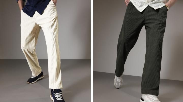 Men’s Khaki & Olive Green Corduroy Trousers (Pack of 2) – Solid Ribbed Casual Pants for Streetwear & Everyday Wear