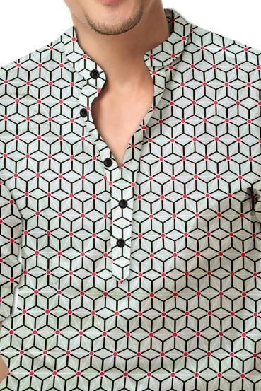 Men’s Multicolor Printed Cotton Casual Shirt – Full Sleeves, Mandarin Spread Collar, Festive & Daily Wear