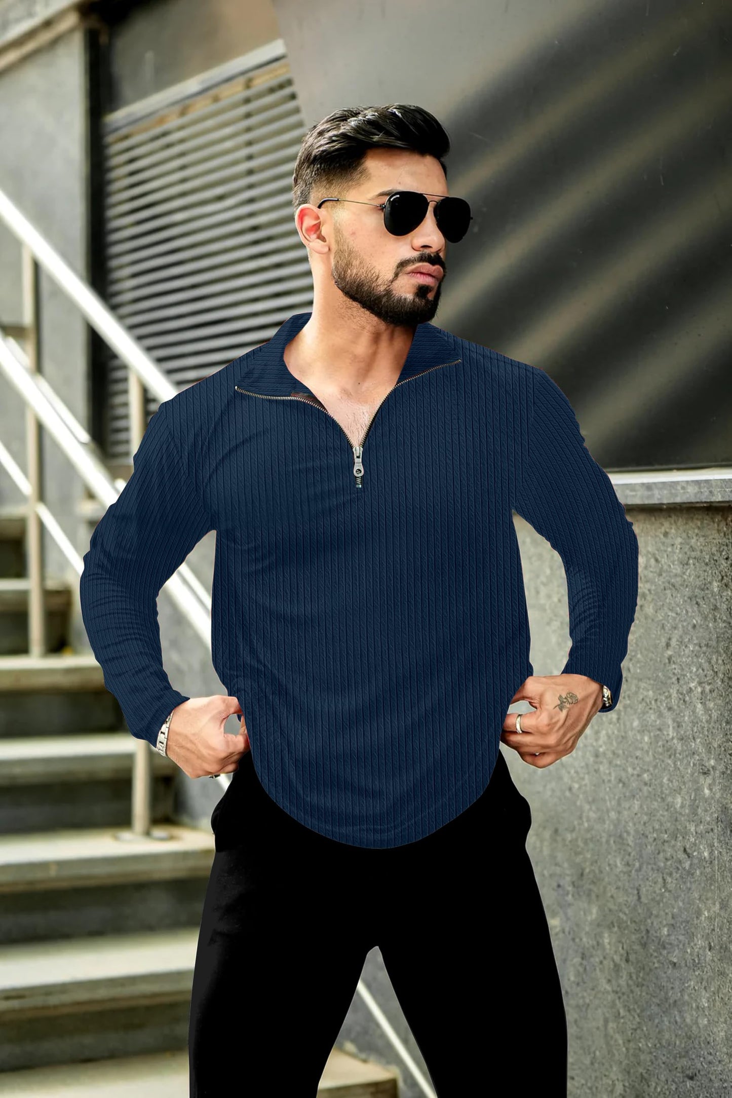 Men's Quarter Zip Cable Knit Pattern Full Sleeve Pullover - Wear Your Attitude