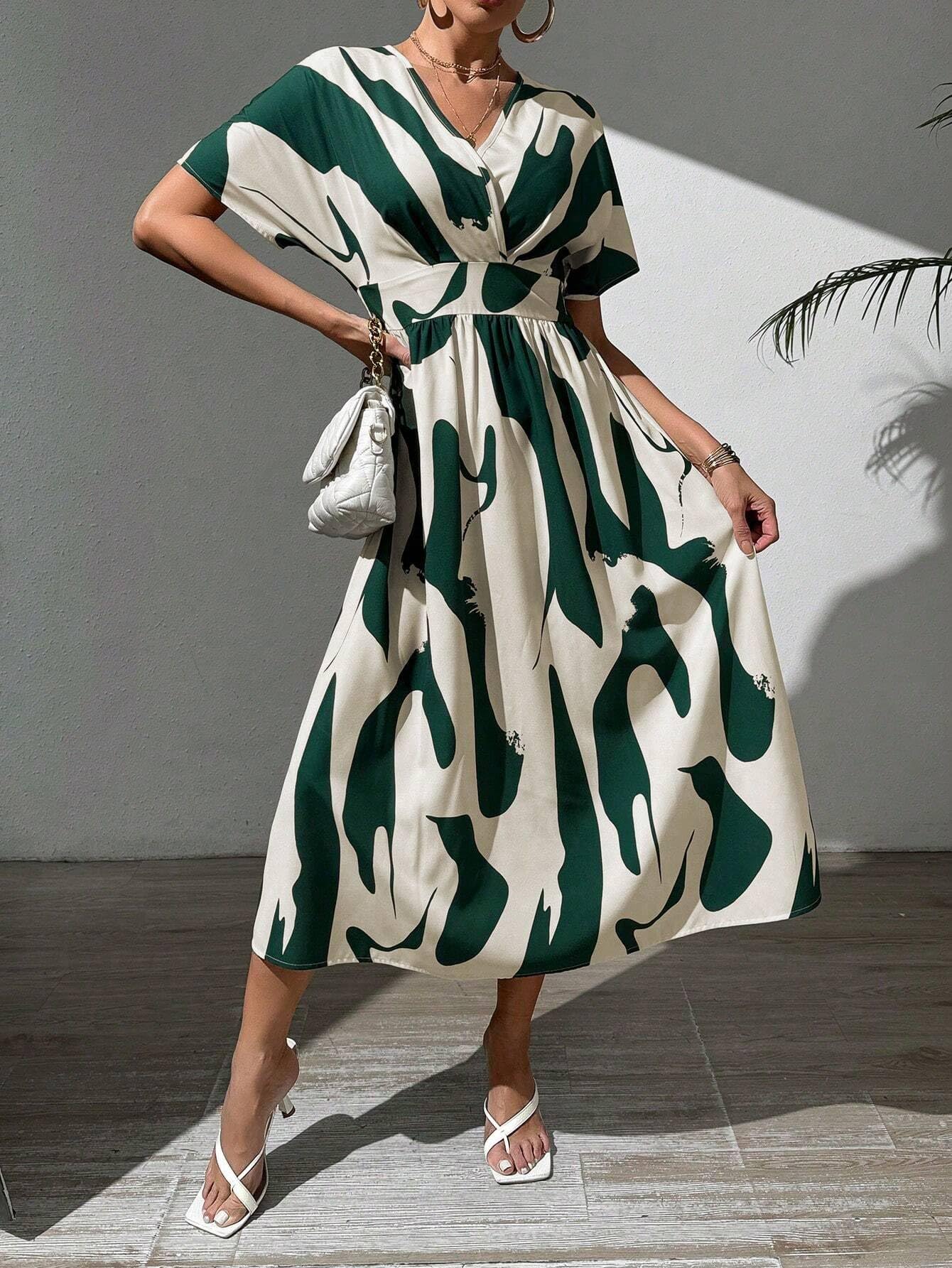 Leriya Fashion Women Fit and Flare Midi Dress Dress Green, Medium