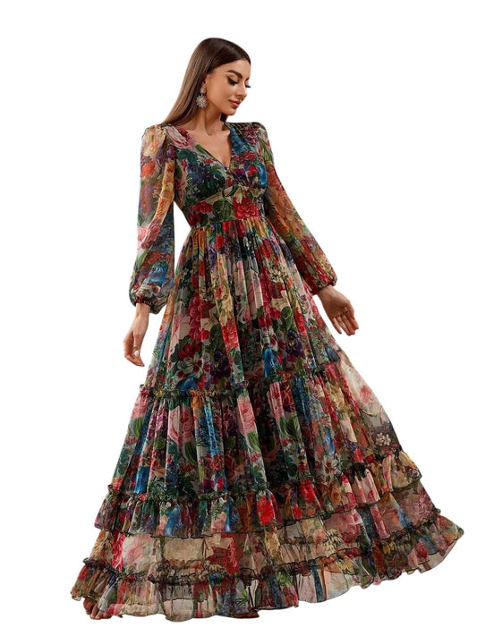 LITZO Women's Georgette A-Line Maxi Dress Yellow