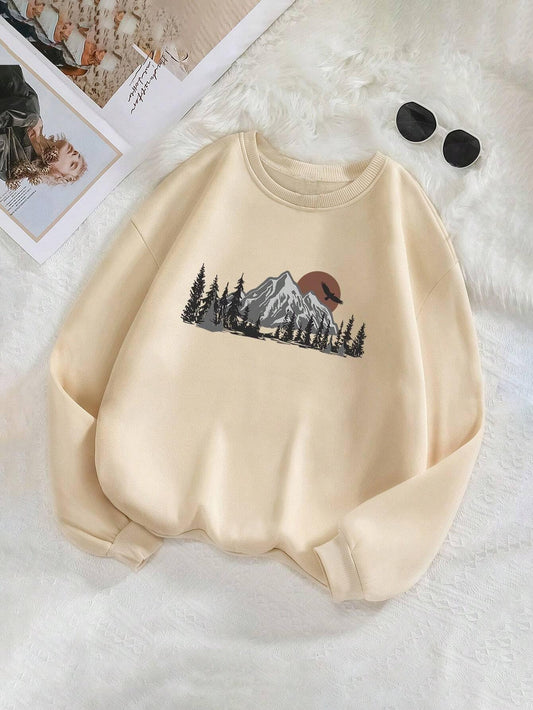 Women's Fleece Regular Fit Round Neck Beige Sweatshirt - Perfect for College Campus & Outings