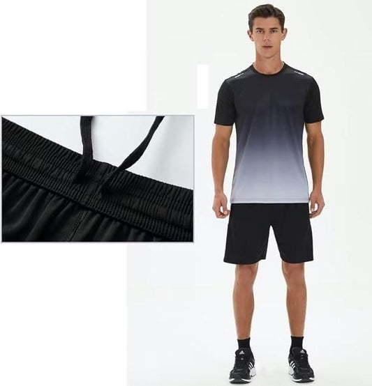 Men's Black Grey Jersey T-Shirt & Shorts Track Suit