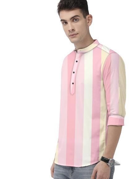 Men’s Multicolor Color Block Cotton Casual Shirt – Mandarin Spread Collar Full Sleeve Festive & Streetwear Style