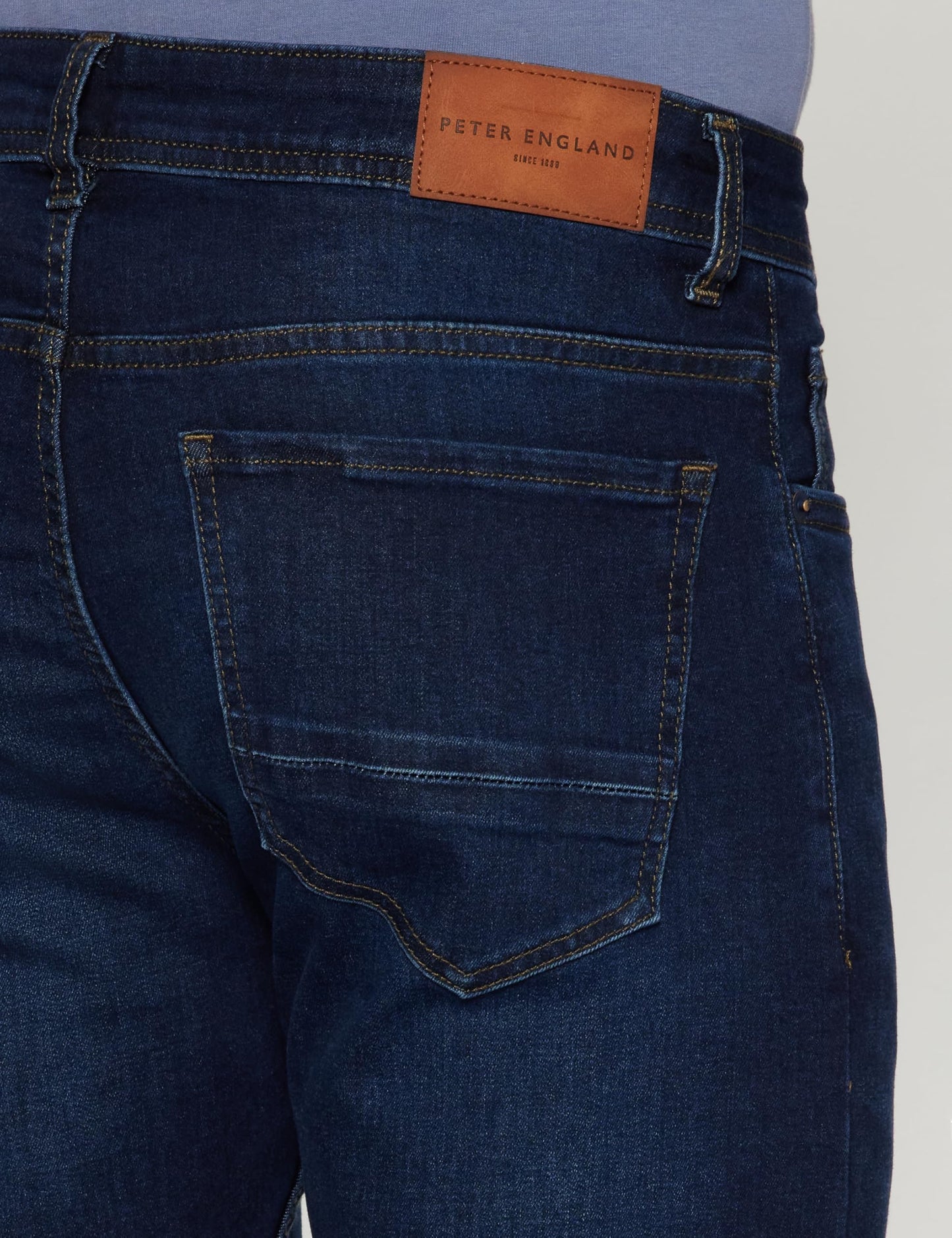 Peter England Men's Classic Tapered Stretchable Mid Rise Twill Jeans Dark Blue