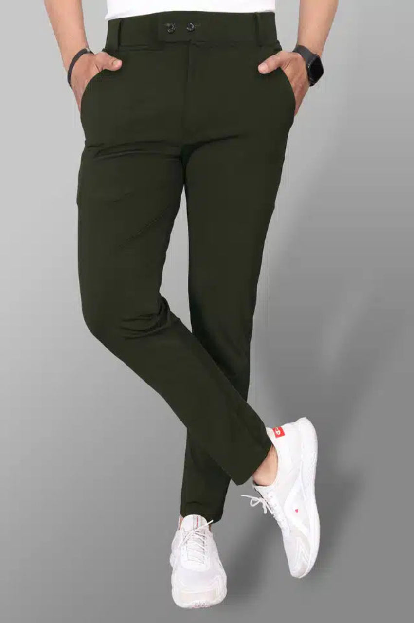Men's Bottle Green Lycra Blend Stretchable Trousers