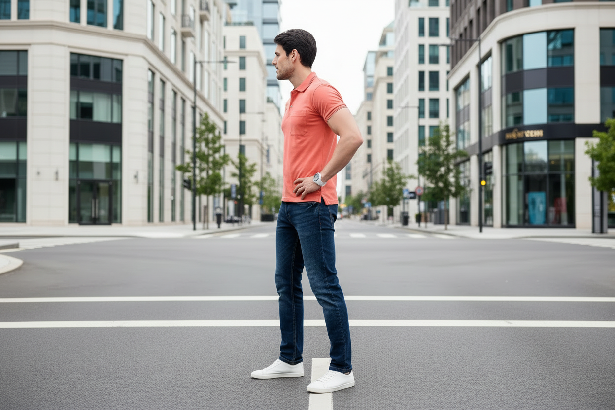 Men’s Orange Solid Polo T-Shirt – Regular Fit, Half Sleeves, Casual Everyday Wear