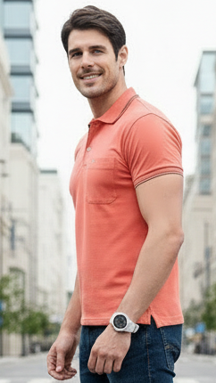 Men’s Orange Solid Polo T-Shirt – Regular Fit, Half Sleeves, Casual Everyday Wear